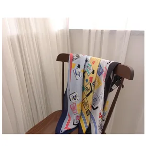 Fashion printed square silk scarf with poker playing cards design for women autumn winter style.