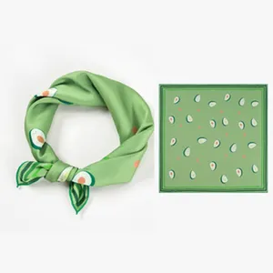 Elegante Vierkante Satijnen Sjaal Met Avocado-Print Voor Dames Groene Zijde-Look Halstuch Dagelijks Accessoire
