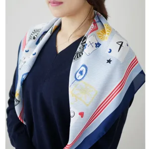 Elegant Satin Square Scarf For Women Vintage Poker Card Geometric Printed Silk-Like Neck Head Wrap Bandana Accessories