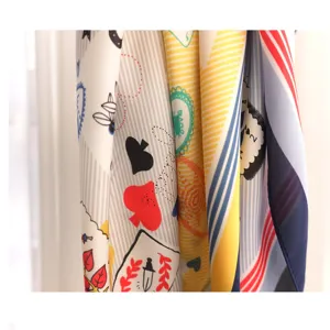 Stylish women's imitation silk square scarf with trendy playing card and stripe prints for daily wear.