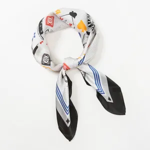Chic poker card print silk square scarf, versatile fashion neckerchief for women everyday.