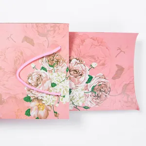 Pink floral gift box and packaging bag set with handle, perfect for wedding and Mother's Day.