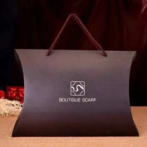 Pillow gift box packaging bag for silk scarf shawl wedding return gift elegant dark design.