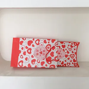 Red white heart pattern gift packaging bag and pillow box for wedding return gift details