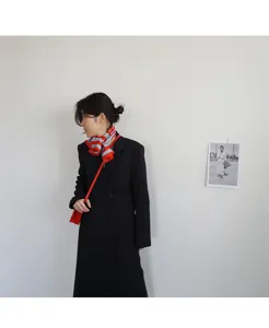Stylish striped skinny scarf for women, elegant neckerchief and fashion accessory for autumn.