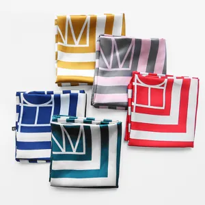 Womens 70cm fashion silk square scarf elegant striped print neckerchief stylish accessory