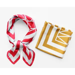 Women 70cm silk scarf square elegant geometric striped neckerchief fashion accessory