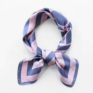 Stylish geometric printed square silk scarf for women, elegant striped neckerchief and wrap.