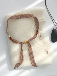 Vintage Paisley Stoff Perlen Halskette für Damen verstellbare Pullover Kette Accessoire