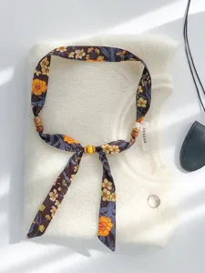 Retro Blumen Perlen Seidenschal Halskette Damen Nischen Design verstellbare Pulloverkette.