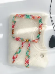 Retro gemusterte Seidenschal Perlen Halskette für Damen, stilvolle verstellbare Pulloverkette.