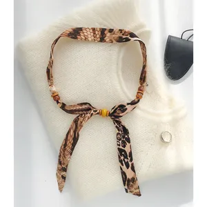 Vintage Paisley Leopardenmuster Stoff Schal Halskette Einstellbare Holzperlen Pullover Kette Nischen Design Choker Halsschmuck Für Damen