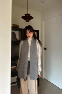 Gemütlicher grauer Strickschal für Damen Winter warm vielseitig einfarbiges Accessoire
