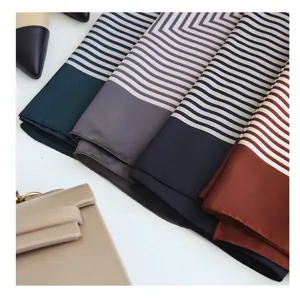 Chic retro striped small square silk scarf women autumn winter caramel black and white detail