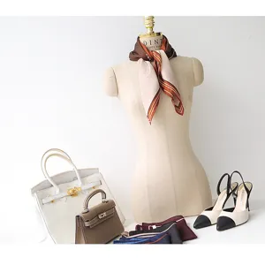 Satin square scarf for women, elegant 70cm striped neck scarf, chic fashion accessories.