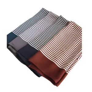 Retro striped silk square scarf for women, elegant fashion neckerchief, autumn winter accessory.