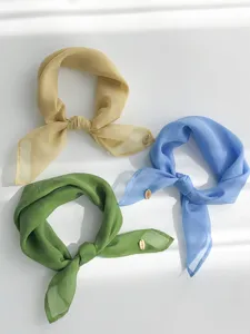 Korean style solid chiffon scarf women 70cm breathable square headscarf neckerchief detail view