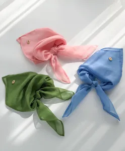 Close-up detail of solid color chiffon hair scarf, soft breathable neck wrap in multi colors.