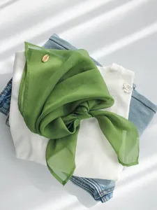 Korean solid green chiffon scarf versatile neckerchief breathable head wrap accessory