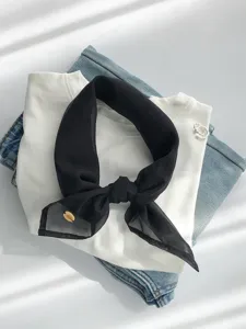 Korean style solid color sheer chiffon scarf, breathable decorative neckerchief for women