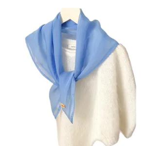 Korean style solid color chiffon scarf breathable lightweight neckerchief for women 70cm