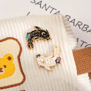 Exquisite yin yang koi enamel brooch set, retro Chinese style couple badge for denim jackets.