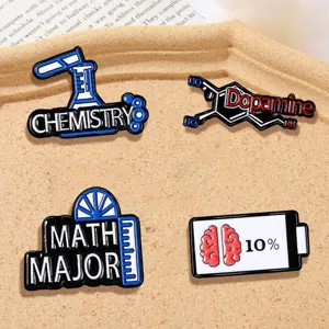 Funny science theme enamel pins set, chemistry dopamine math major metal brooches.