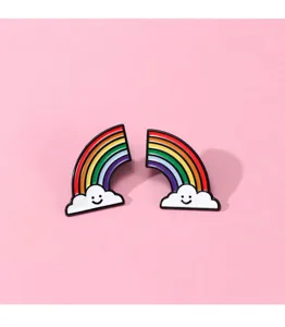 Cute rainbow cloud brooch pair for backpacks and clothes, creative alloy enamel badge accessories