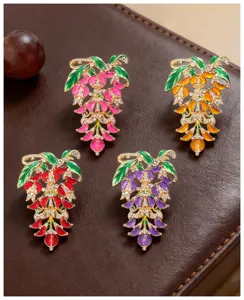 Vintage enamel crystal wisteria flower brooch pin luxury bouquet dress accessories