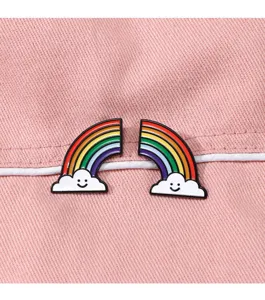 Cute rainbow cloud smiley brooch alloy badge pins for apparel, backpack, and accessories decoration.