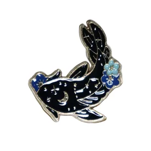 Exquisite black koi fish enamel pin, celestial moon and stars badge for jacket decoration.