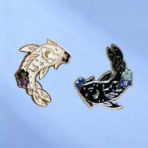 Chinese Style Yin Yang Koi Fish Enamel Brooch Pin Retro Alloy Enamel Pin Animal Brooch Decoration For Denim Jacket Unisex Accessory