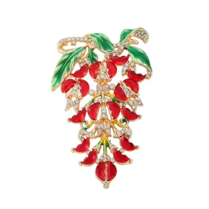Vintage wisteria flower brooch pin crystal rhinestone enamel plant clothing accessories for women