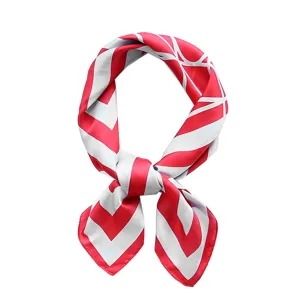 Stylish red and white geometric silk scarf for women, elegant neckerchief accessory.