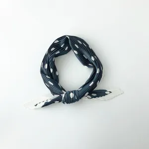 Elegant Korean Style Satin Scarf For Women Polka Dot Pattern Pleated Square Scarf Fashion Neck Scarf Decorative Head Wrap