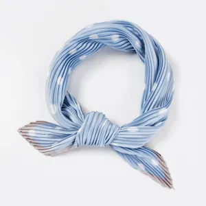 Korean style imitation silk blue polka dot pleated scarf elegant women neck scarf square wrap