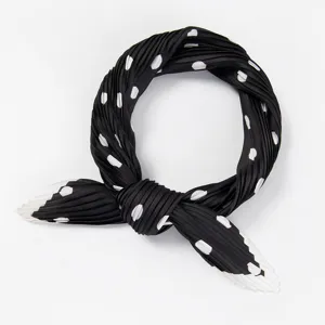 Black white polka dot pleated silk scarf neckerchief decorative square scarf for women