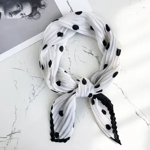Korean style imitation silk white polka dot pleated small scarf versatile neckerchief fashion