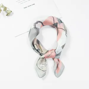 Pañuelo cuadrado de seda 53cm vintage rosa y gris elegante bufanda para mujer chic