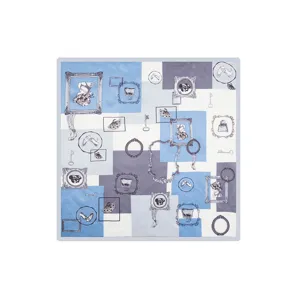 Lujoso pañuelo cuadrado de seda de 53cm en azul bruma con estampado de marco vintage, elegante pañuelo.