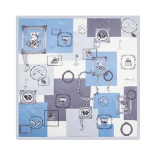 Pañuelo cuadrado de seda azul con marco vintage y estampado de moda para mujer, elegante bufanda de 53cm.
