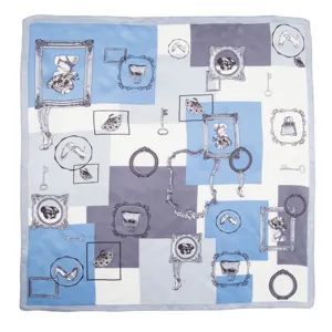 Pañuelo de seda 53cm azul neblina diseño vintage marco bolso bufanda de seda natural