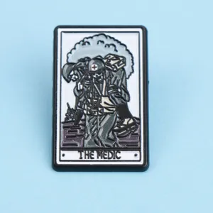 Creative tarot style skeleton medic enamel pin brooch badge for stylish clothing accessories.