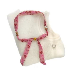 Modische retro blumenmuster band halskette mit holzperlen und pullover kette für damen