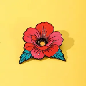 Retro contrast red flower brooch, stylish enamel pin badge for clothes and bags decoration.