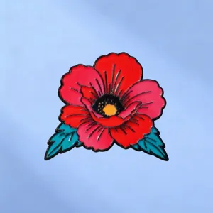 Vintage American Tattoo Style Red Flower Brooch Alloy Lacquered Badge Pins For Clothing Bags Decoration Accessory For Women Men