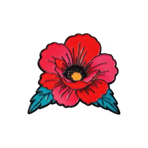 Retro American tattoo style red flower alloy brooch badge for clothing bags accessories