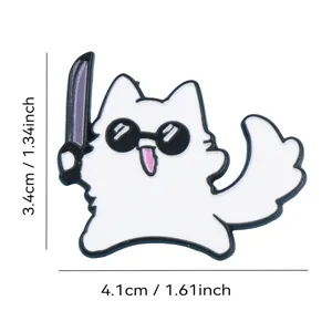 Broche chat cool dessin animé mignon avec couteau et lunettes pour décoration mode.