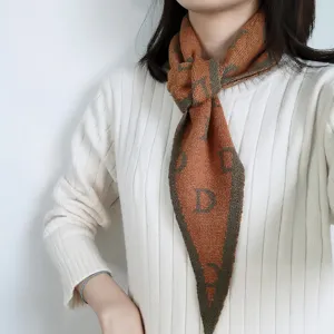 Damen Gestrickt Dreieckstuch Geometrischer Monogramm Druck Herbst Winter Kontrastrand Halswärmer Schal Eleganter Dekorativer Schal