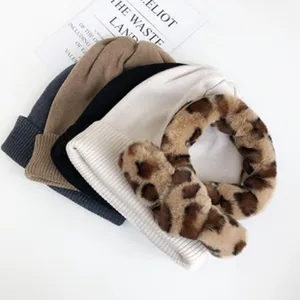 Écharpe Léopard en Peluche Chaude d'Hiver pour Femmes Cache-cou en Fausse Fourrure de Lapin Mode Enveloppement Croisé Protecteur de Cou Épais